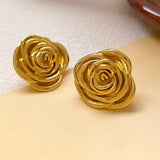 Rose Flower Design Gold Earrings Side View