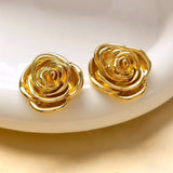 Rose Flower Design Gold Earrings Top View