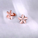 Rose Gold Flower Stud Earrings Close-Up View