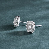 Rose Stud Earrings Close Up View