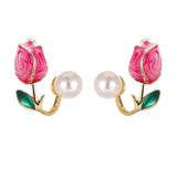 Pink Tulip Earrings (Enamel, Stud)