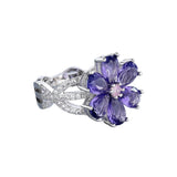 Violet Crystal Flower Ring