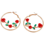 Red Rose Hoop Earrings (Silver)