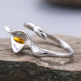 Silver Calla Lily Ring Close Up View