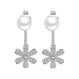 Silver Daisy Drop Earrings