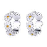 Silver Daisy Hoop Earrings