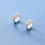 Silver Daisy Hoop Earrings Side View