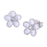 Silver Daisy Stud Earrings Close Up View
