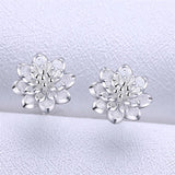 Silver Lotus Earrings Close Up View