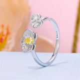 Silver Orchid Ring Close Up View