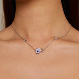 Silver Pansy Necklace Worn around the Neck