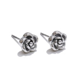 Silver Rose Stud Earrings Close Up View