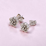 Silver Rose Stud Earrings Side View