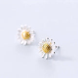 Silver Sunflower Earrings Close Up View