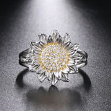 Silver Sunflower Ring Close Up View