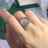 Silver Sunflower Ring on Finger