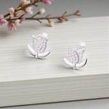 Silver Tulip Earrings Close Up View