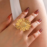 Stainless Steel Flower Ring on Finger