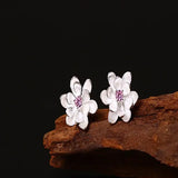 Sterling Silver Lotus Earrings Close Up View