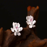 Sterling Silver Lotus Earrings Side View