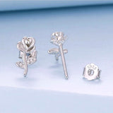 Sterling Silver Rose Stud Earrings Back View