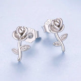 Sterling Silver Rose Stud Earrings Close Up View