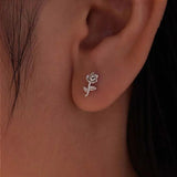 Sterling Silver Rose Stud Earrings on Ear