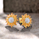 Sunflower Design Earrings Close Up View