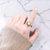 Sunflower Pearl Ring on Finger