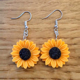 Sunflower Resin Earrings Close Up View