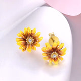 Sunflower Stud Earrings Close Up View