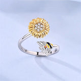 Sunflower and Bee Ring Close Up View