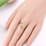 Sunflower and Bee Ring on Finger