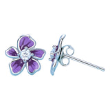 Violet Flower Earrings Side View