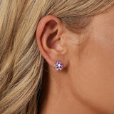 Violet Flower Earrings on Ear