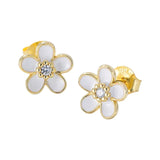 White Flower Enamel Earrings Close Up View