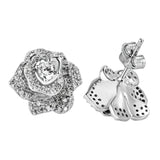 White Gold Flower Earrings Back View