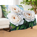 White Peony Throw Blanket