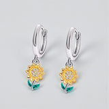 Yellow Sunflower Earrings Close Up View